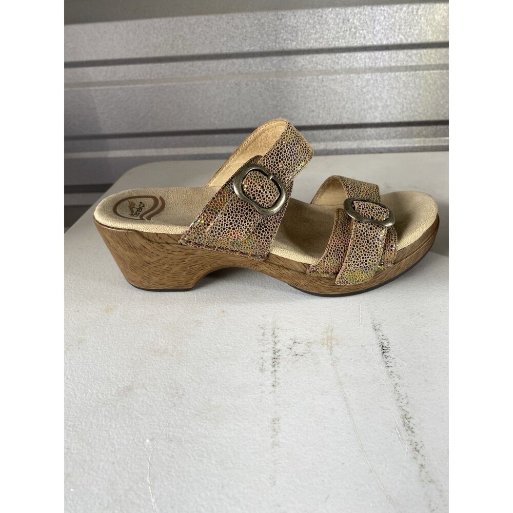Dansko Sophie Sandals Bronze Iridescent Metallic Wedge Slide Women’s 38 US 7.5-8